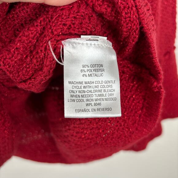 Style & Co. Red Metallic Sweater PM Medium Petite bell sleeve Y2K Holiday - Picture 8 of 8